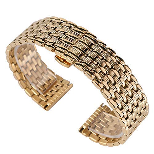 Uhrenarmband, 18 mm, 20 mm, 22 mm, massives Gold, Uhrenarmbänder, Edelstahl-Armband, verstellbar, Ersatz-Modearmband + 2 Federstege (Bandbreite: 20 mm)