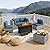 SUNLEI 5 Piece Outdoor Patio Furniture Set with Fire Pit Table, Silver PE Rattan Wicker Conversation Sofa Set with Blue Cushions, All Weather Sectional Patio Couch for Backyard, Deck, Garden, Porch