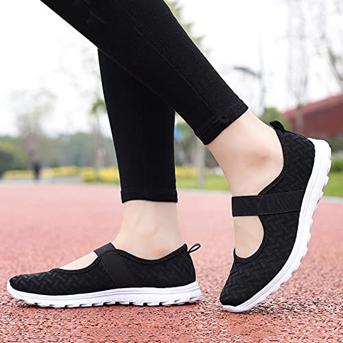 Zapatillas negras para caminar de mujer con malla de verano transpirable 5