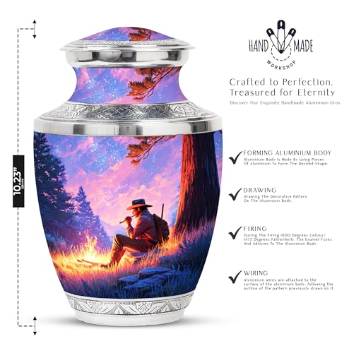 Image of Cowboys Urn Decorative Urns for Ashes 1 Large & 4 Small | Large Burial Urn, Funeral for Mom & Dad, Cremation for Ashes