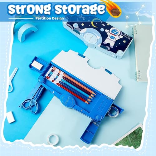 Image of Stylbase Pencil Box Suitcase for Boys & Girls | Hard School Pencil Case Geometry Box with Password Lock & Handle | Pencil Pouch for School Supplies Kids (Delft Blue)