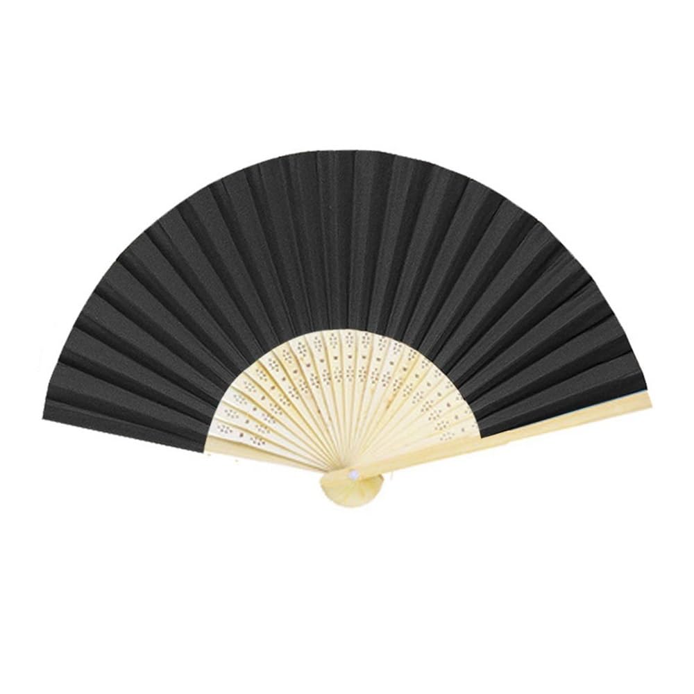 Jobaojiang Personalized Engraved White Folding Elegant Paper Fan With Bag Portable Supplies(Black,20pcs with bag)