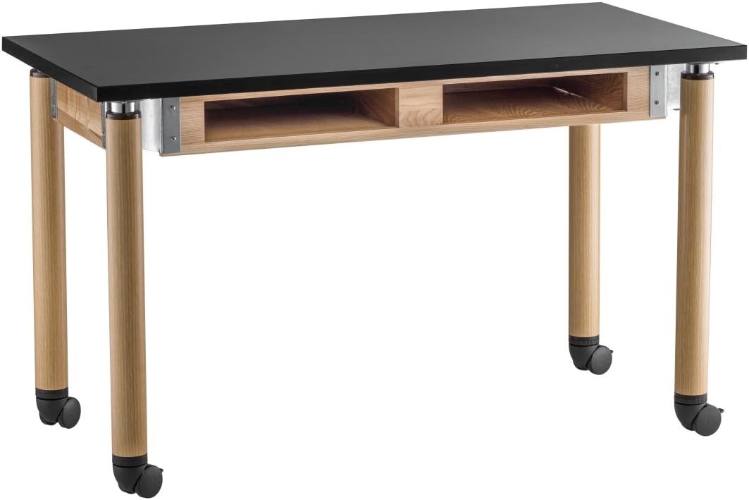 National Public Seating Dual Book Compartment Science Table with Casters Size: 29" H x 60" W x 24" D, Leg Color: Oak