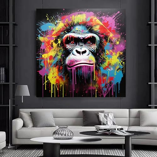 Tableau gorille graffiti sur toile de haute qualité avec cadre intérieur en bois robuste