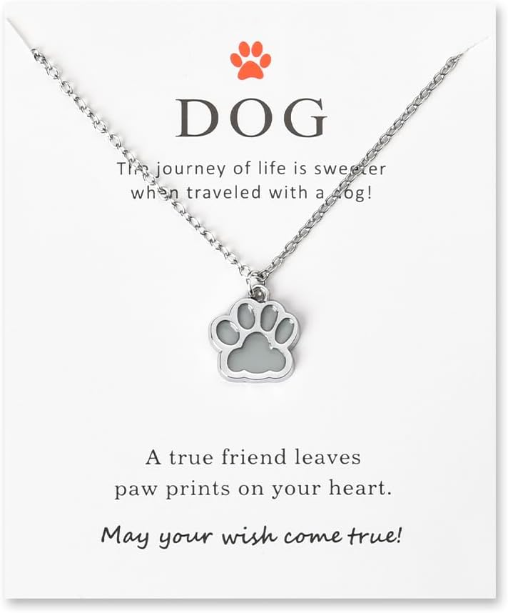 Siopue Dog Paw Print Necklace for Women Dogs Lover Christmas Birthday Gifts for Women Dog Owner Pet Memorial Gifts Dogs Print Glow in the Dark Necklaces