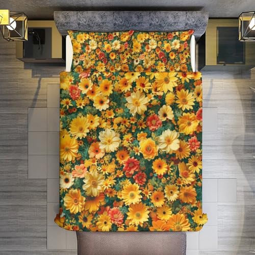 Funda nórdica de 3 piezas con estampado de flores y fundas de almohada con cremallera 7