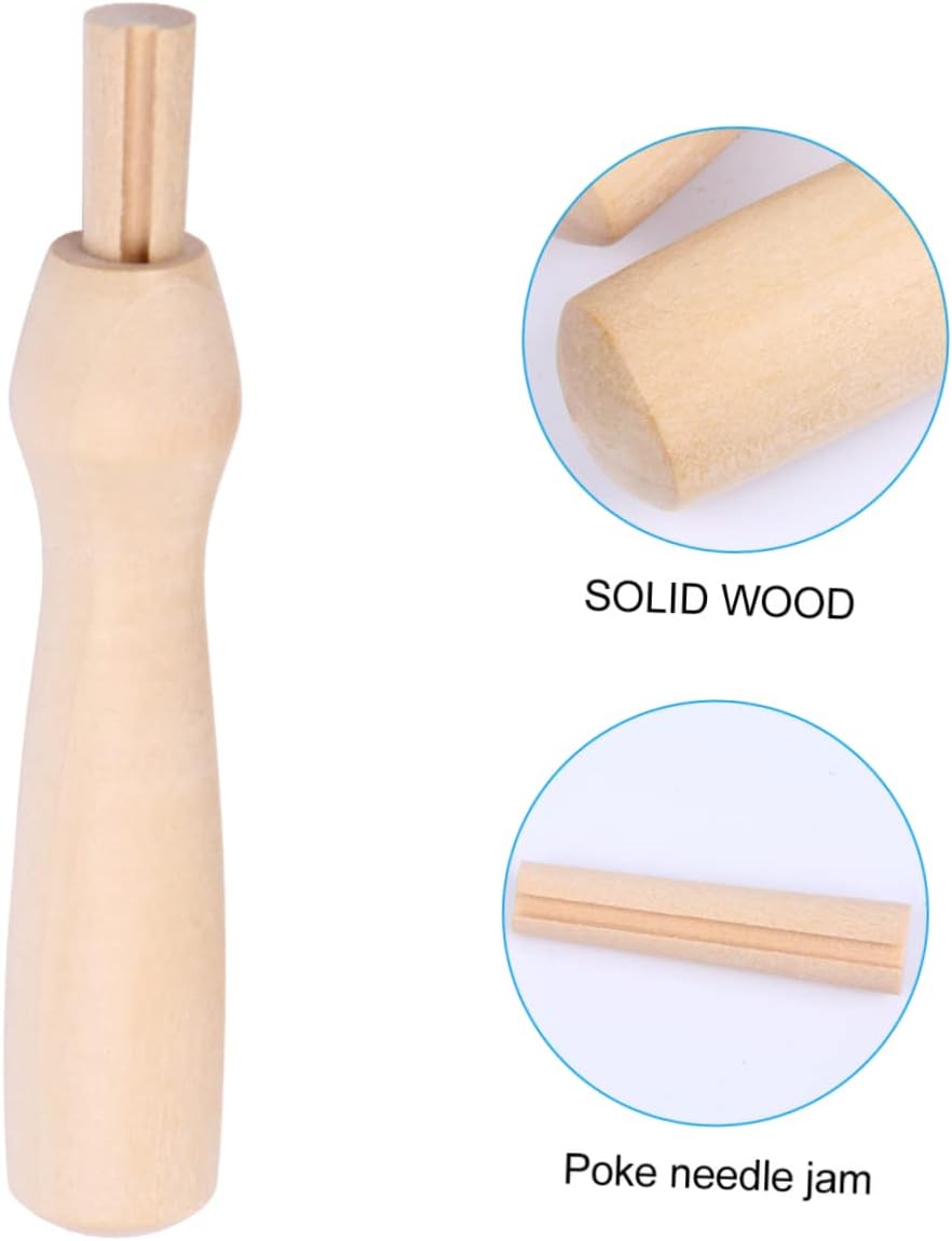 Anneome 5pcs Solid Wood Poking Needle Handle DIY Wool Felt Tool for Crafting Slip Design Easy to Install Comfortable Grip