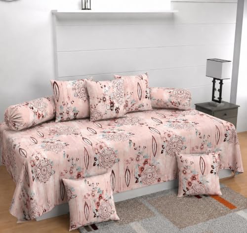 Image of Microfiber Fabric 8Pcs Diwan Blend Set of 60X90 Inch 1Bedsheet 16x16inch 5Cushion Covers 18x28 inch 2Bolster Covers (Light Pink)