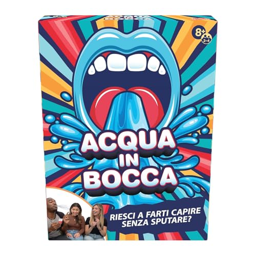 Goliath - Acqua in Bocca - Gioco di Società Divertente per Bambini da 8 Anni in su - Parla Con l’Acqua in Bocca - Party Game Esilarante - 2-4 Giocatori - Carte, Bicchieri, Clessidra - in Italiano