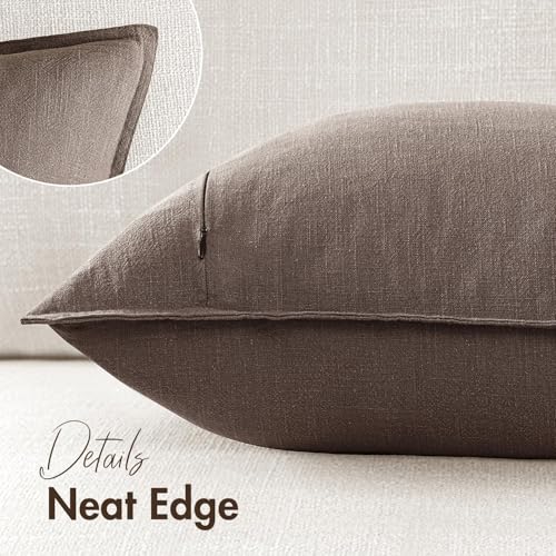 Image of Decorative Linen Solid Throw Pillow Covers 20x20 Inch Set of 2 Light Coffee Boho Accent Farmhouse Pillows Modern Neutral Home Decor for Couch Sofa Living Room Bed