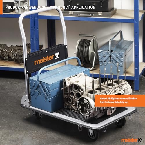 Meister Plattformwagen - Klappbar - Bis 300 kg Tragkraft - Feststellbremse / Transporthilfe mit Lenkrollen / Paketwagen mit Antirutsch-Beschichtung / Klappwagen aus Stahl / 8985540