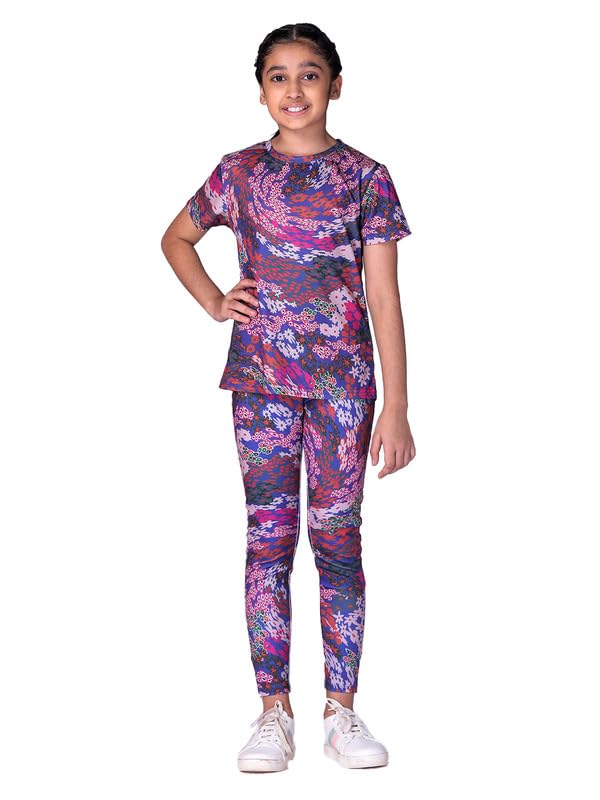 Image of Girl's Activewear Workout Set 2 Piece Athletic Sets Dry Fit Printed Tees And Leggings Yoga Running Dance 4-14Y