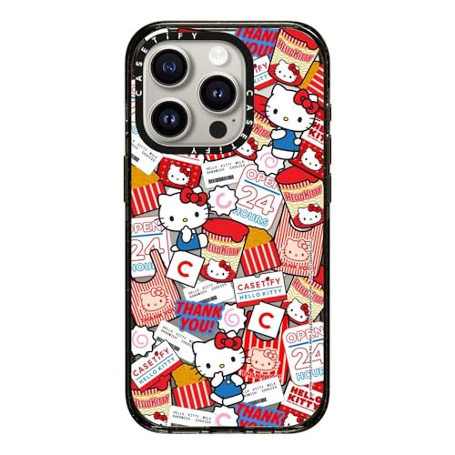 CASETiFY MagSafe �Ή��C���p�N�g iPhone 15 Pro �P�[�X [MIL�K�i���� (4x MIL-STD-810G) / 2.5m����̗����������N���A / Hello Kitty Co-Lab] - �N���A �u���b�N - Hello