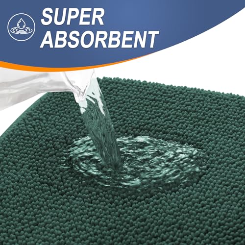 Image of OLANLY Thick Memory Foam Bath Mat Rug 30x20, Extra Soft Absorbent Bathroom Rug, Quick Dry Bath Mats, Non-Slip, Washable Carpet for Bathroom, Tub and Shower, Home Decor Accessories, Blackish Green