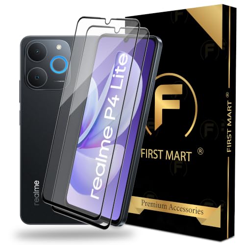 Image of FIRST MART Tempered Glass Screen Protector for Realme P4 Lite - Full-Glue Screen Guard, 3D Edge to Edge, HD Clear, Bubble-Free, Case-Friendly, Black, Pack of 2