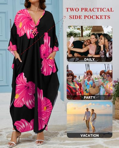 Bsubseach Moo Moos Kaftan Dresses for Women Floral Print Plus Size Swimsuit Coverup Caftan Maxi Beach Dress with Pockets2