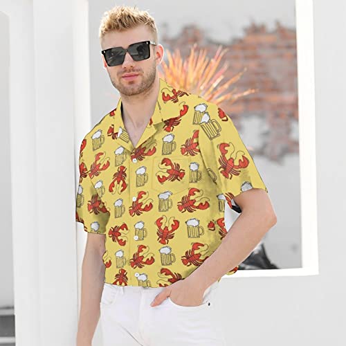 Leopom Men's Crawfish Shirts Novelty Button Up Shirt Beer Hawaiian Shirt Yellow M #TOP3