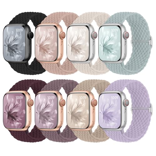 Ya en manzanajugosa.com: Paquete de 8 correas trenzadas compatibles con Apple Watch 38 mm, 40 mm, 41 mm, 42 mm, 44 mm, 45 mm, 46 mm - Correa elástica de nylon para Apple Watch 10 9 SE 8 7 6 5 4 3 2 1, 38mm/40mm/41mm