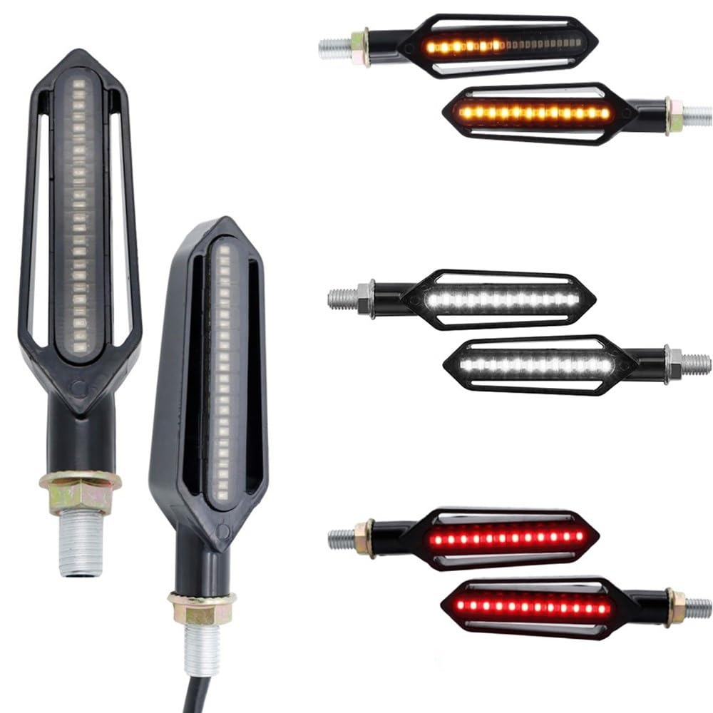 giro Luces Intermitente universal para motocicleta, luz de freno blanca DRL/roja + intermitente agua corriente, LED amarilla