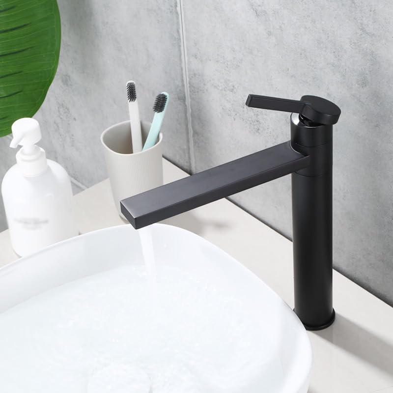 Mischbatterie Waschbecken Bad Einhebelmischer Bad 360° schwenkbarer Wasserhahn Bad Waschtischarmatur Hoch, Schwarz