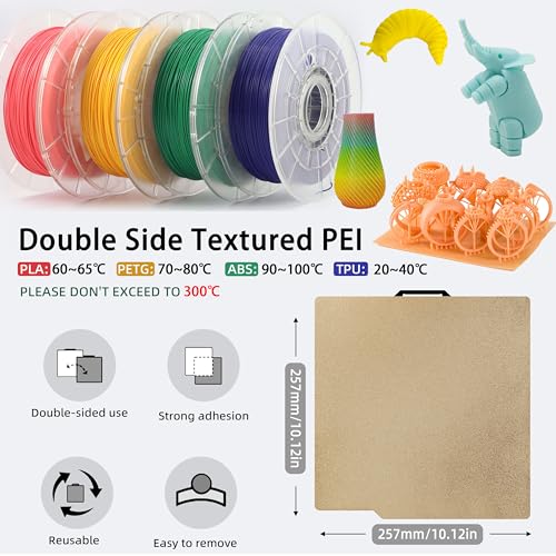 Image of Build Plate 257x257mm - GOMENL Build Plate for Bambu Lab P1P /P1S /X1 /X1C /X1E /A1 3D Printer, 3D Printer Spring Steel Removable Platform (Double Side Textured PEI)