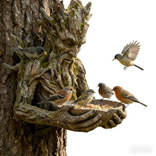 Tree Man Bird Feeder Sculpture – Outdoor Waterproof Resin Bird Feeding Station with Hidden Keyhole Hanger, Garden Decor for Patio, Yard & Tree Mounting, Wildlife Feeder