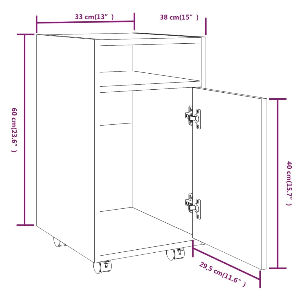 Beistellschrank mit Rollen Grau Sonoma 33x38x60cm | 2 Fächer, Feststellbare Räder, Wandhalterung, Feuchtigkeitsbeständig