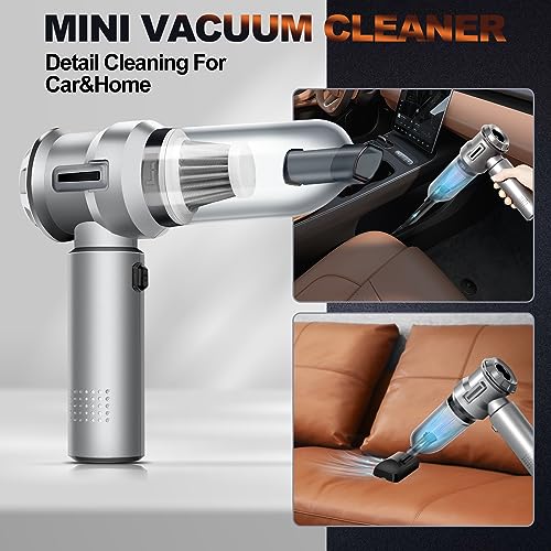 Image of PeroBuno Car Vacuum Cleaner High Power- 18KPa Powerful- 35 Mins Runtime- 3 Gear- 2 in 1 Compressed Air Duster- Cordless Portable Mini Handheld Vacuum with Brushless Motor and Type C