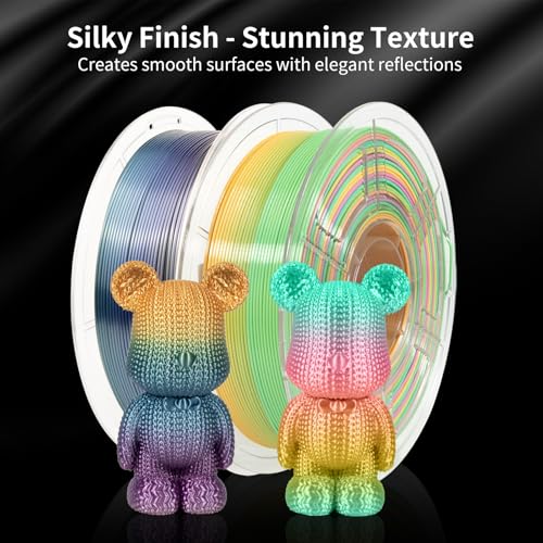 Image of IEMAI Gradient Silk PLA Filament 1.75mm 1kg, Silky Glossy Finish Rainbow 3D Printer Filament Max 600mm /s Printing, Enhanced Toughness & Neatly Wound for DIY, Art & Home Decor