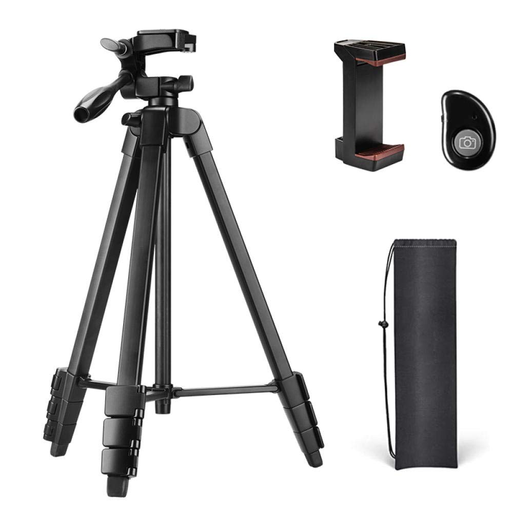 Treppiedi da 140 cm con supporto per telefono cellulare e telecomando da viaggio per telefoni cellulari e fotocamere con borsa per il trasporto