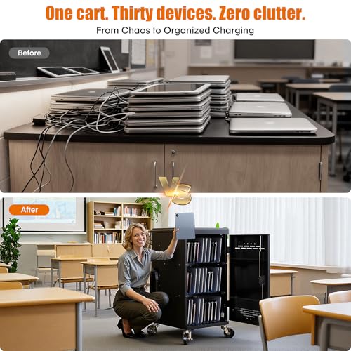 Image of Meteteel 30 Device Charging Cart for Chromebook iPad Laptop K-12