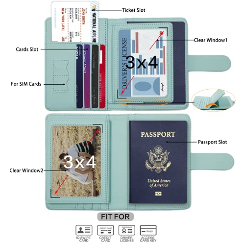 Image of Melsbrinna Passport Holder,Passport Holder Card Slots,Cute Passport cover for Women /Men,Waterproof Rfid Blocking Travel Wallet (Pink Aqua green)