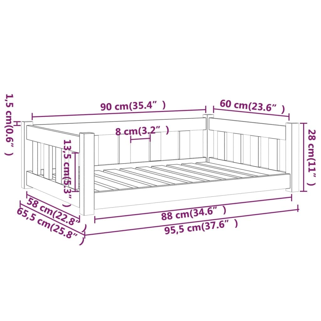 vidaXL Cama para Perros Madera Maciza de Pino 95,5x65,5x28 cm Cachorro Mascota