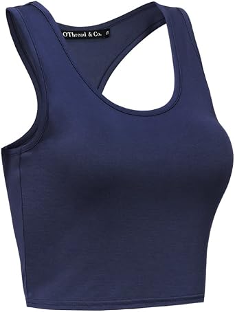OThread & Co. Women's Crop Top - Stretchy Scoop Neck Racerback Sports Tank, Blue Small