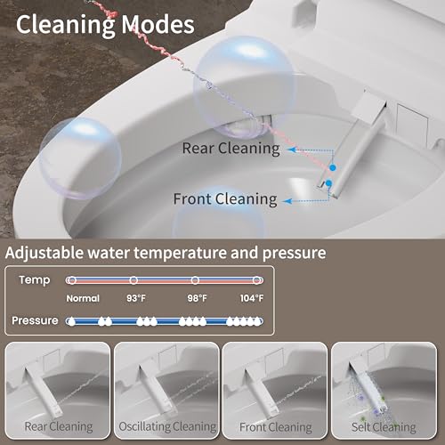 Inodoro inteligente con bidé integrado, inodoro inteligente alargado sin tanque, descarga automática, agua tibia y secador, asiento calefactado de cierre suave, pantalla digital, distancia de instalación de 12 pulgadas miniatura 6
