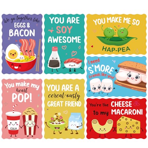 Joyseller 35 Pack Valentines Cards for Kids - Cute Kids Valentines Cards with Envelopes & Scratch and Sniff Stickers - Food Pun Valentine’s Day Card for Classroom Exchange School Activity