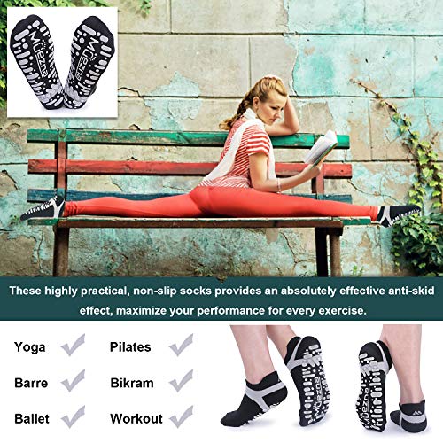 Image of Muezna Non Slip Yoga Socks for Women, Anti-Skid Pilates, Barre, Hospital Socks with Grips, Size 5-10