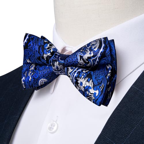 Image of DiBanGu Pre-Tied Bow Ties for Men Silk Adjustable Tuxedo Bowties Pocket Square Cufflinks Set with Lapel Pin Jacquard Woven