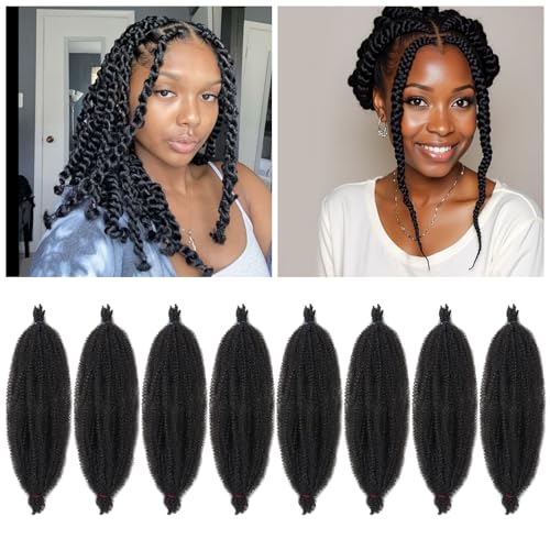 16 pulgadas Soft Twist Hair for afro Marley Locs, Black Pre-Separated Spring Twist Hair for Locs Crochet Braiding Hair for Curly Marley Braiding Hair Extensions for Women (Pack of 8)