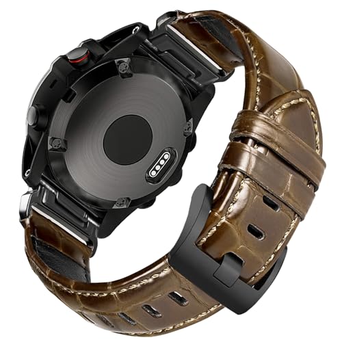 26mm Genuine Crocodile-Pattern Leather Band Compatible with Garmin Fenix 5X/5X Plus/6X/6X Pro/7X/7X Pro, Instinct 2X (50mm), Epix Pro Gen 2 (51mm)​ - Hand-stitched with All-in-One Adapter.
