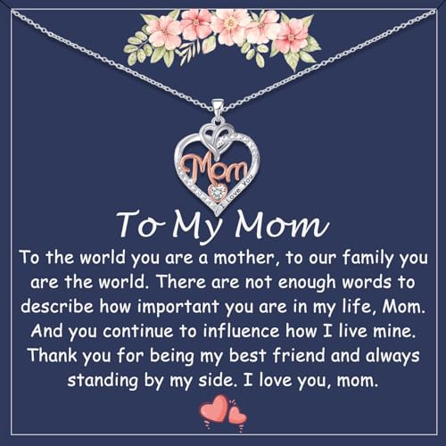 Fehki Regalos para mamá/abuela/niñera/tía/esposa/mejor amiga/hermana, collar de corazón de amor para mujer, regalo de cumpleaños para el día de la madre, Navidad, talla única, Latón, Circonia cúbica