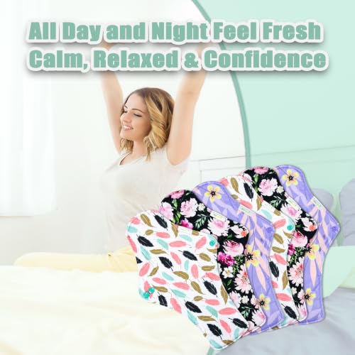 Image of wegreeco Reusable Menstrual Pads - Reusable Sanitary Pads | Reusable Panty Liners | Soft Cloth Menstrual - 6 Pack with 1 Cloth Mini Wet Bag (X-Large, Flower 02)