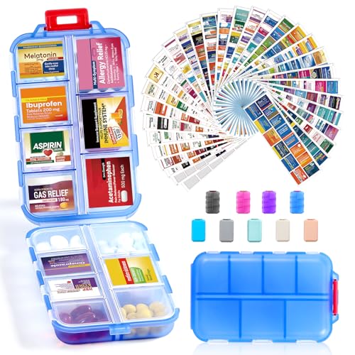 14-Grid Travel Pill Organizer with Labels and Dispenser