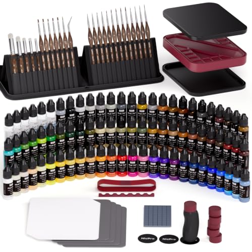Image of Nicpro All-In-One Miniature Painting Kit with 72 Model Paints & Wet Palette | Stay Wet Palette, Magnetic Painting Handle, 25PCS Detail Paint Brushes Drybrush with Bag, Sponges, Pallet Paper, Brush Holder