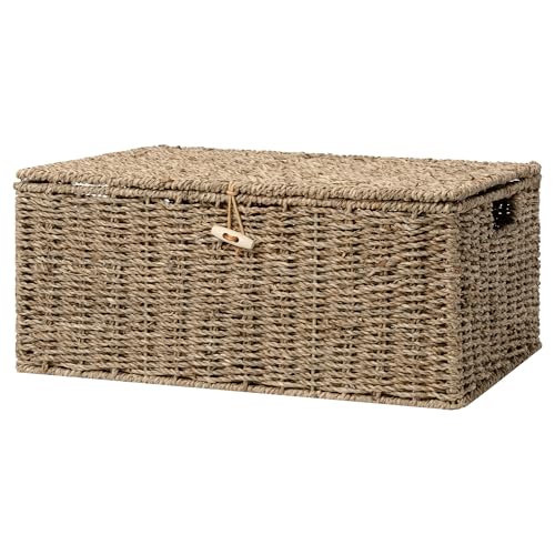 Image of StorageWorks Wicker Basket with Lid, Storage Baskets with Lids, Seagrass