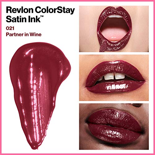 Revlon Liquid Lipstick, Face Makeup, Colorstay Satin Ink, Longwear Rich Lip Colors, Formulated With Black Currant Seed Oil, 021 Partner In Wine, 0.17 Fl Oz #TOP4