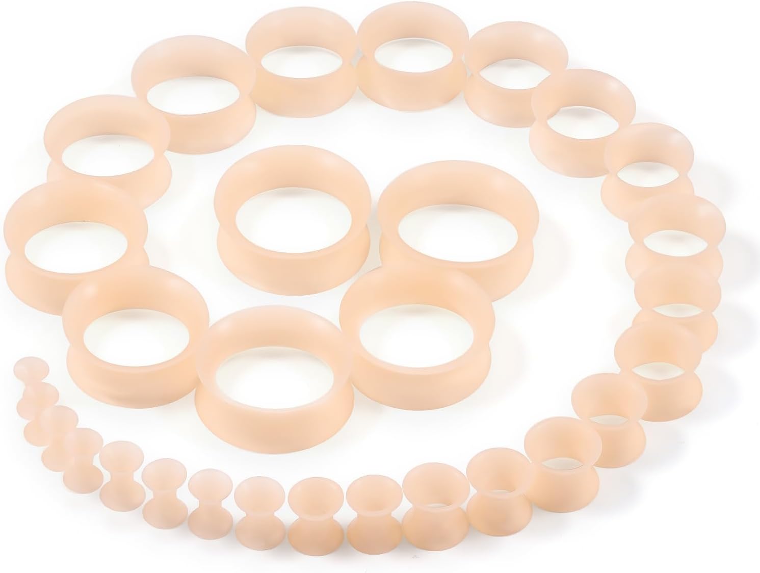 Solid Silicone Ear Gauge Tunnels Kit - White, Black Flesh Tone & Clear | 10G to 1 Inch Ear Set for Women & Men