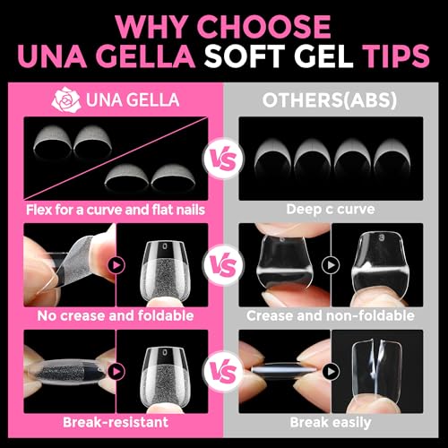 Image of UNA GELLA Extra Short Coffin Nail Tips: XS 216pcs Pre-shape Press on Nails Extra Short Coffin Gel Tips Full Cover Acrylic Fake False Nails Extension 12 Sizes Gelly Tips
