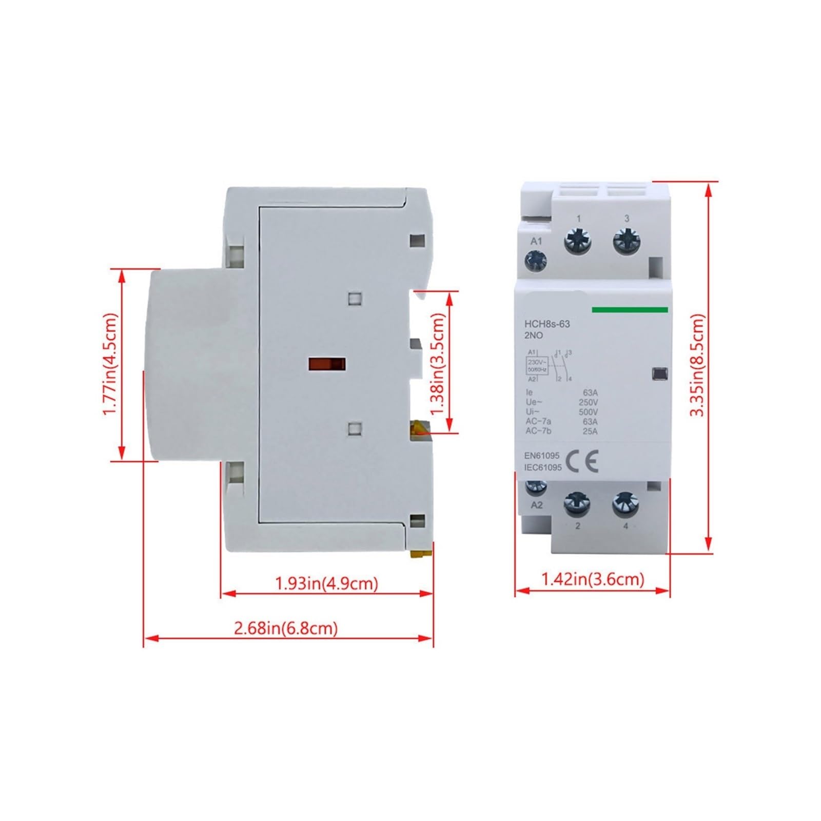 Contactor doméstico HC H8s-63 2P 40A 63A 2NO o 2NC 1NO1NC 24V 110V 220V Tipo carril Din(2P 40A 2NO DC110V)