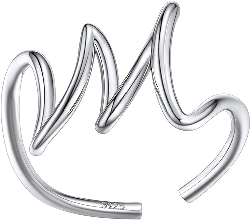 SILVERCUTE Anillos con iniciales S925, tamaño ajustable 6-12, letra del alfabeto A-Z, joyería personalizada con iniciales trenzadas, anillos